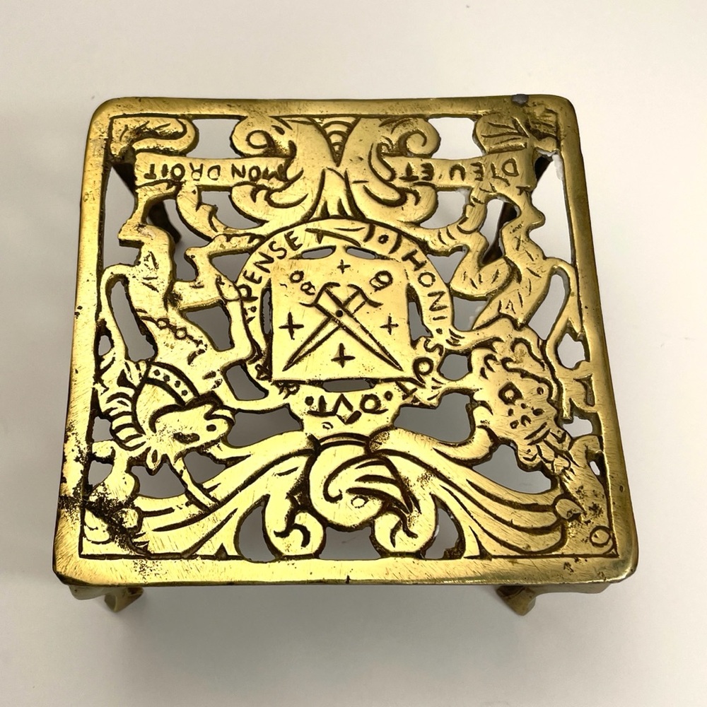 Vintage Brass Trivet British Royal Coat of Arms